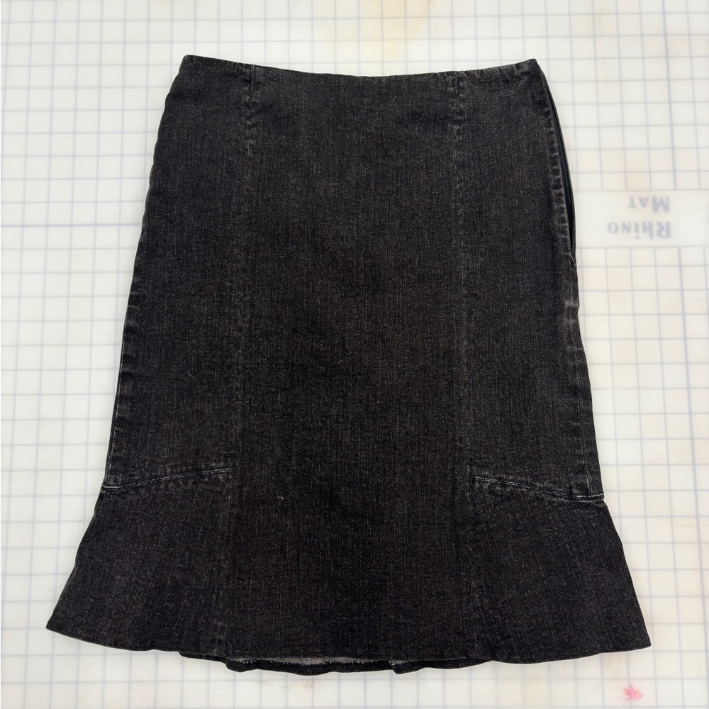 Acid wash grey denim midi skirt